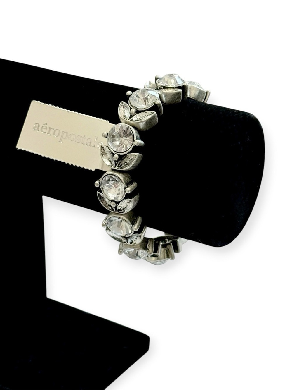 Aeropostale Silver Crystal Floral Modern Stretch Bracelet |  NWT